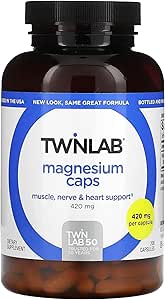 Twinlab Magnesium Caps - High Absorption Magnesium Supplement to Support Leg Cramps Relief - Magnesium Capsules for Stress Relief, 420 mg, 200 Count, 1 Pack