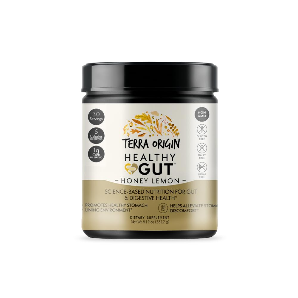 TERRA ORIGIN Healthy Gut Powder (Honey Lemon) | 30-Servings with L-Glutamine, Zinc, Glucosamine, Slippery Elm Bark and More!