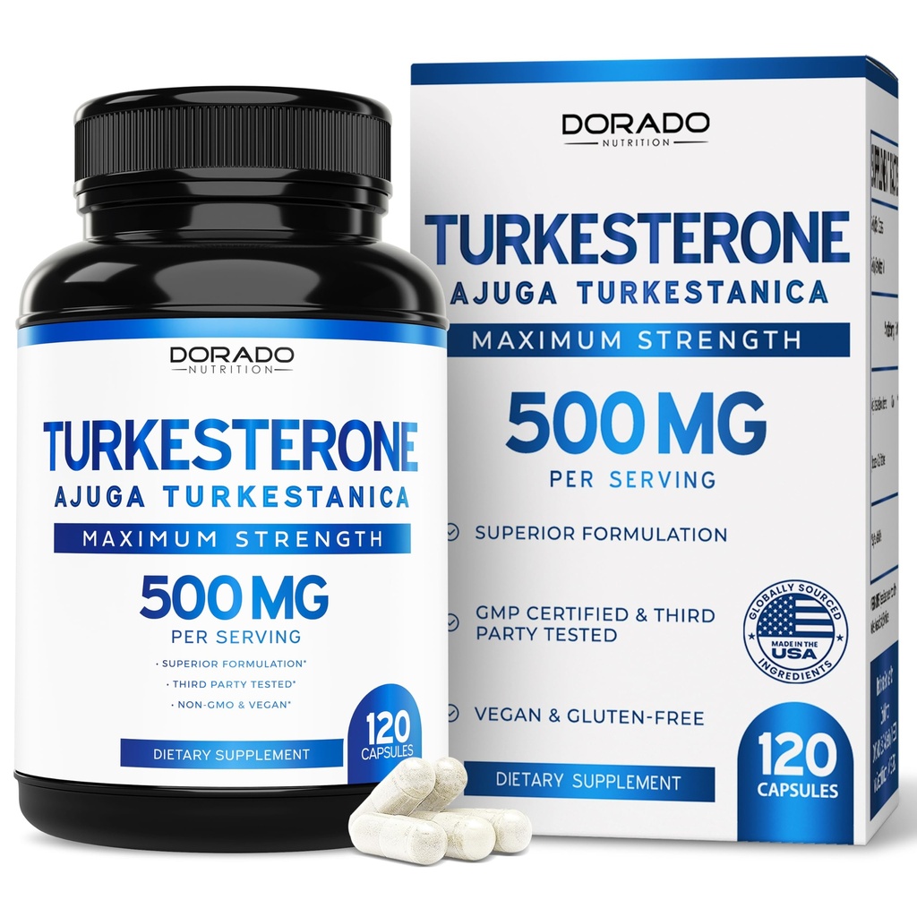Turkesterone Supplement 500mg (120 κάψουλες) - Stamina, Drive, Athletic Performance & Muscle Mass - (Ajuga Turkestanica Std. to 10% Turkesterone) (Παρομοίωση προς Ecdysterone) - Μη ΓΤΟ & Κάψουλες Vegan