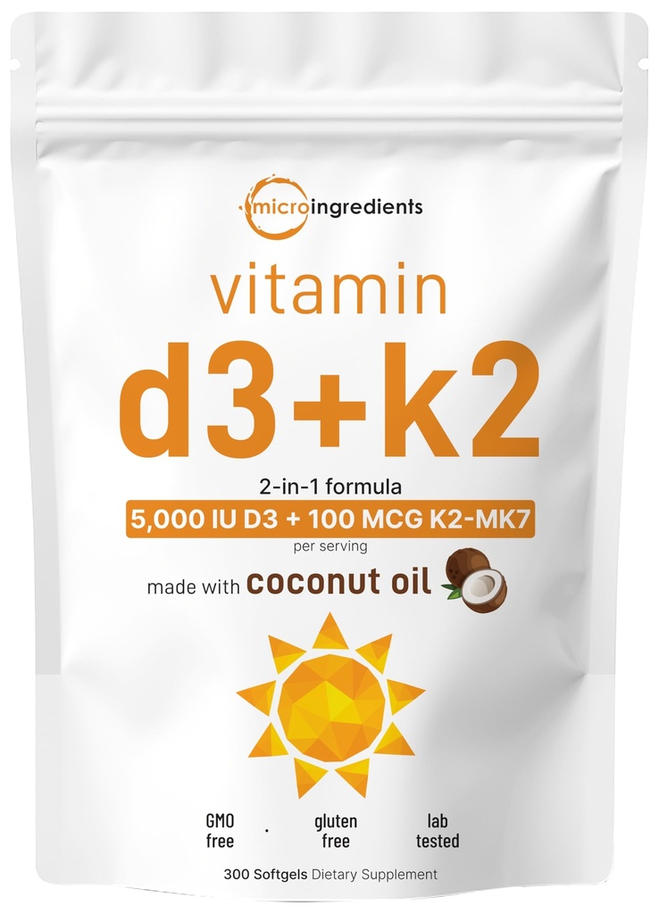 Micro Συστατικά Βιταμίνη D3 5.000 IU + K2 MK-7 100 mcg, 300 Softgels 