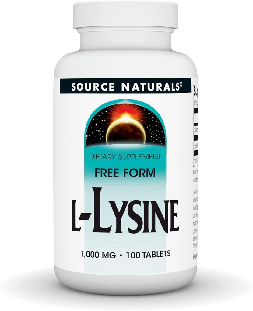 Source Naturals L-Lysine Free Form, 1,000 mg - Amino Acid Supplement Supports Energy Formation & Collagen* - 100 Tablets