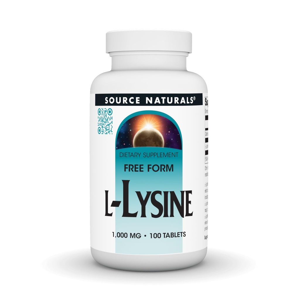 Source Naturals L-Lysine Free Form, 1000 mg - Συμπλήρωμα αμινοξέων Υποστηρίζει το σχηματισμό ενέργειας & κολλαγόνο * - 100 δισκία
