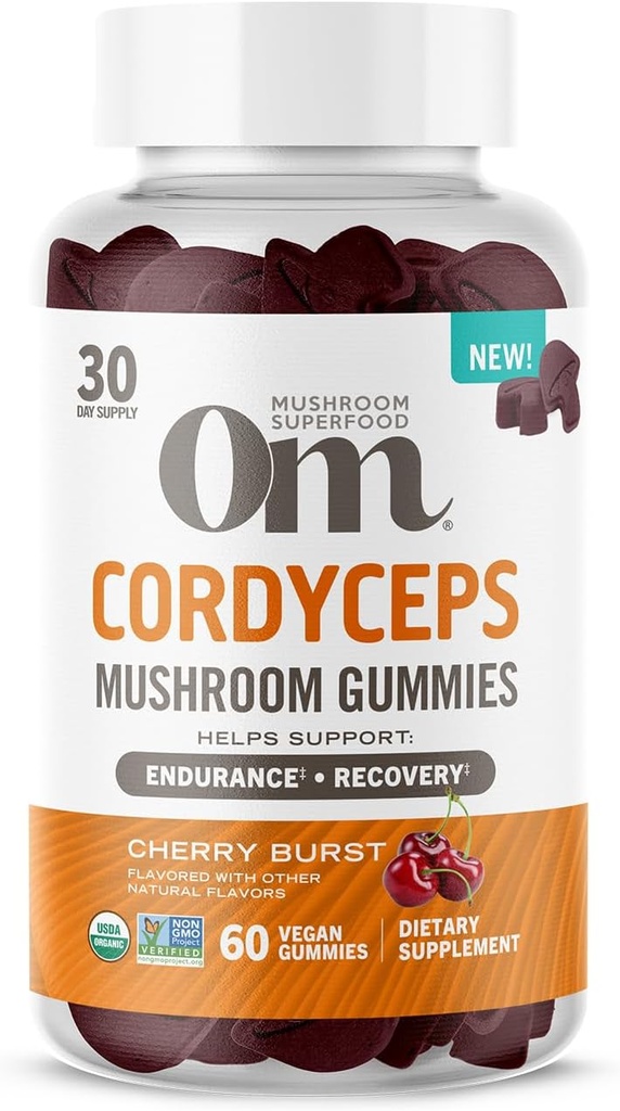 OM MUSHROOM SUPERFOOD Cordyceps Gummies, ΗΠΑ Καλλιεργούνται οργανικά μανιτάρια, υποστηρίγματα, αντοχή, ενέργεια, & ανάκτηση, 60 κόμης, 30 Services συμπλήρωμα Gummy