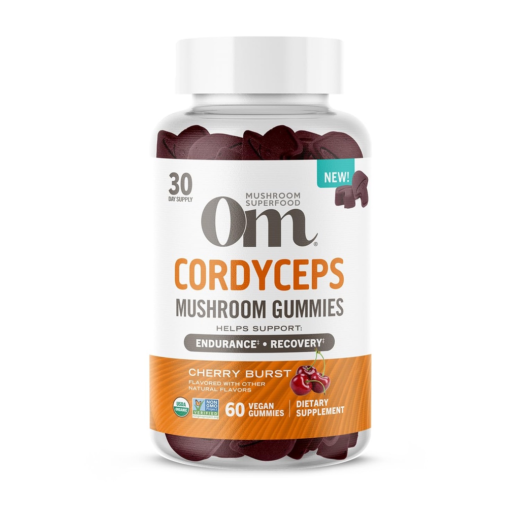 OM MUSHROOM SUPERFOOD Cordyceps Gummies, ΗΠΑ Καλλιεργούνται οργανικά μανιτάρια, υποστηρίγματα, αντοχή, ενέργεια, & ανάκτηση, 60 κόμης, 30 Services συμπλήρωμα Gummy