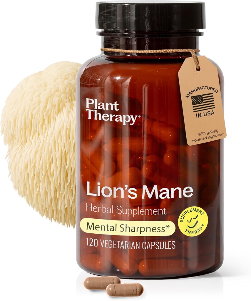 Plant Therapy Lion's Mane Mushroom Supplement Κάψουλες Κατασκευασμένα στις ΗΠΑ 4 Μήνες Προμήθεια Υποστηρίζει Εγκεφαλική Υγεία, Διανοητική Καθαρότητα & Μνήμη Συμπληρώματα για Γυναίκες & Άνδρες 120 Χορτοφαγική Κάψουλα