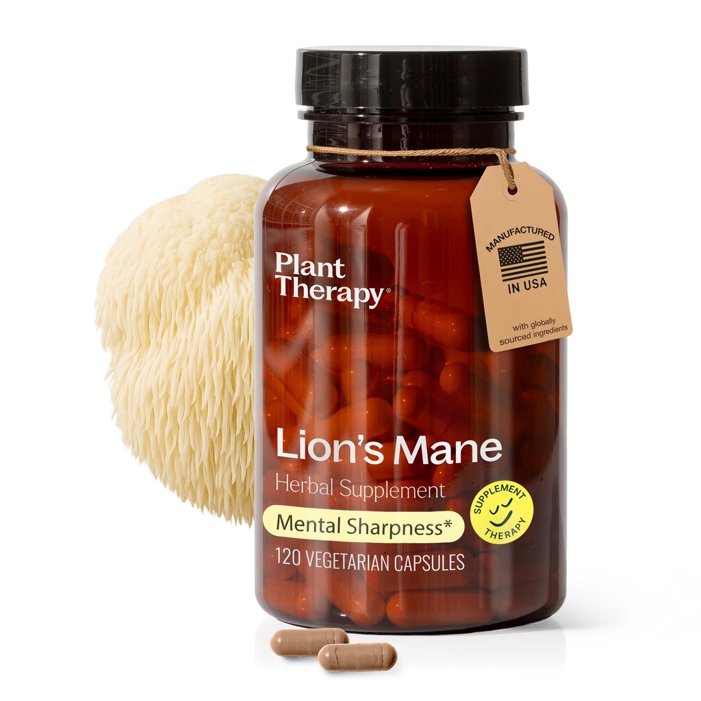 Plant Therapy Lion's Mane Mushroom Supplement Capsules Manufactured in USA 4 Month Supply Supports Brain Health, Mental Clarity & Memory Supplements for Women & Men 120 Vegetarian Capsule