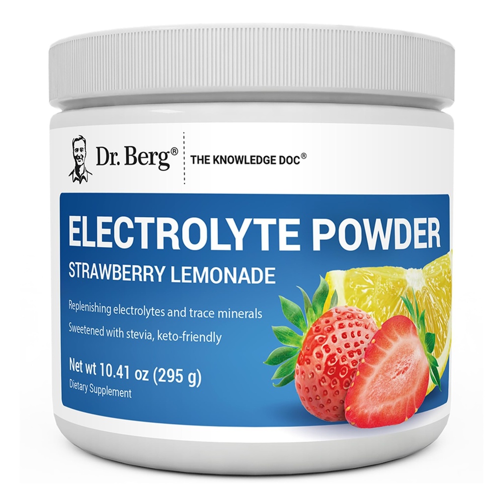 Dr. Berg Zero Sugar Hydration Keto Electrolyte Powder - Ενισχυμένο w/ 1000 mg Κάλιο & Αλάτι Real Ιμαλαΐων (NOT Table Salt) - Συμπληρώματα Ενυδάτωσης Λεμονάδας Φράουλας - 50 Σερβιέτες