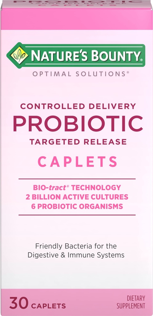 Nature's Bounty Probiotic, Controlled Delivery Dietary Supplement, Supports Digestive, Intestinal and Immune Health, 30 Caplets, 30 Total Services