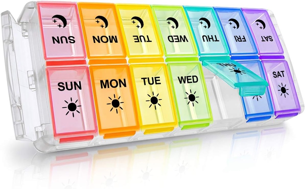 Pill Organizer 2 φορές την ημέρα, Fullicon Quick Fill Large Weekly AM Pill Box, Medicine Organizer 7 Day, Daily Pill Cases - Rainbow (Εγγεγραμμένο Patent)
