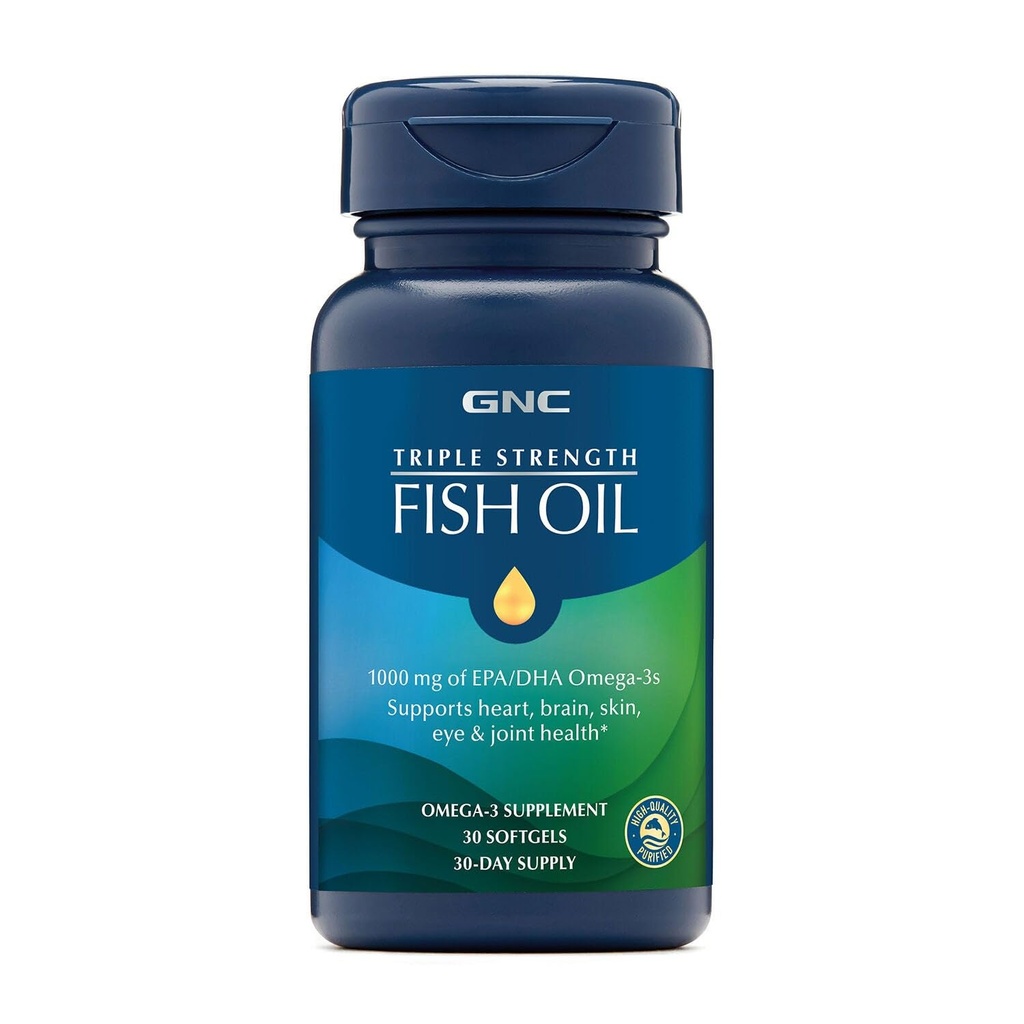 GNC τριπλή δύναμη Ωμέγα 3 συμπλήρωμα, 1000mg EPA και DHA, υποστηρίζει την καρδιά, τον εγκέφαλο, το δέρμα, τα μάτια και κοινή υγεία, 30 Softgels