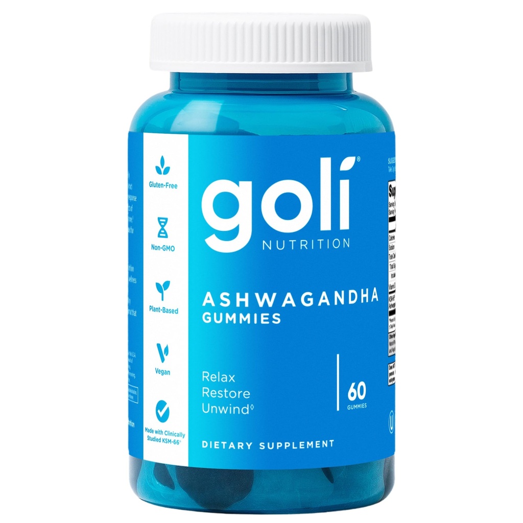 Goli Ashwagandha & Vitamin D Gummy - 60 Count - Mixed Berry, KSM-66, Vegan, Plant Based, Non-GMO, Gluten-free & Gelatin Free Relax. Επαναφορά. Χαλαρώστε, συσκευασία του 1