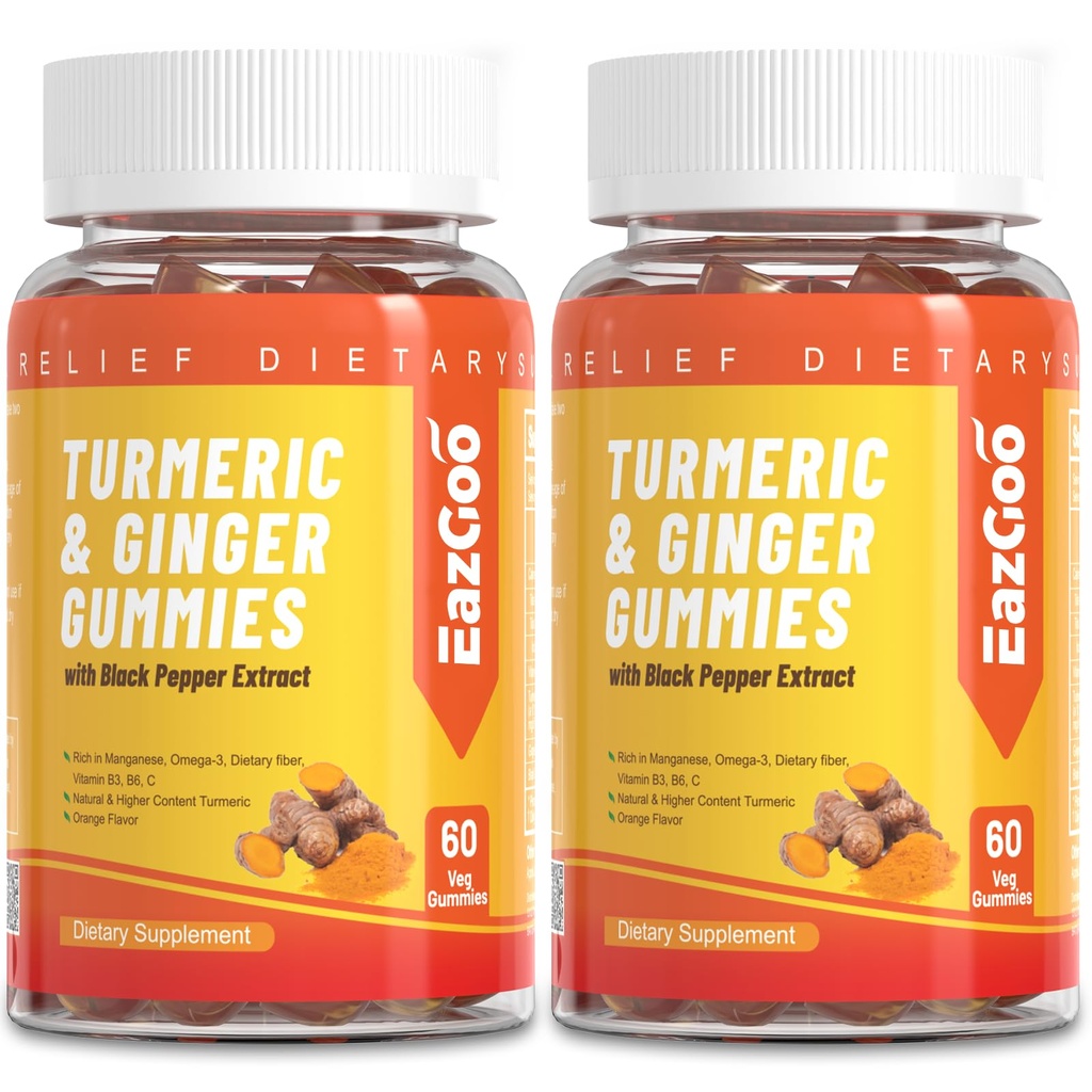 Turmeric Curcumin Gummies 500mg για Ενήλικες, με Μαύρο Πιπέρι, Ρίζα Τζίντζερ, Βιταμίνη C, Χαμηλή Ζάχαρη Φρούτα Gummies, Πορτοκαλί Γεύση - 120 Counts