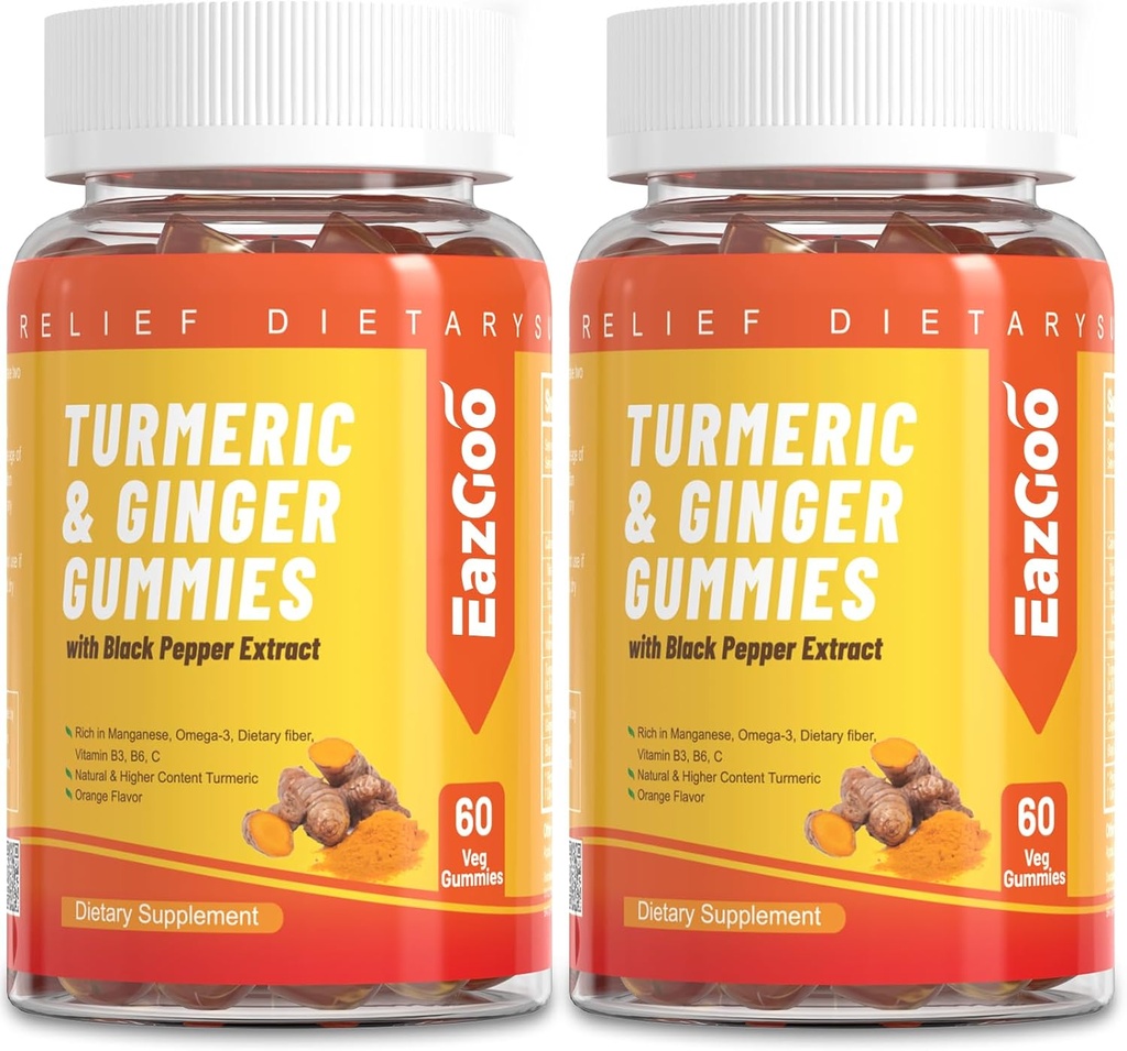 Turmeric Curcumin Gummies 500mg για Ενήλικες, με Μαύρο Πιπέρι, Ρίζα Τζίντζερ, Βιταμίνη C, Χαμηλή Ζάχαρη Φρούτα Gummies, Πορτοκαλί Γεύση - 120 Counts