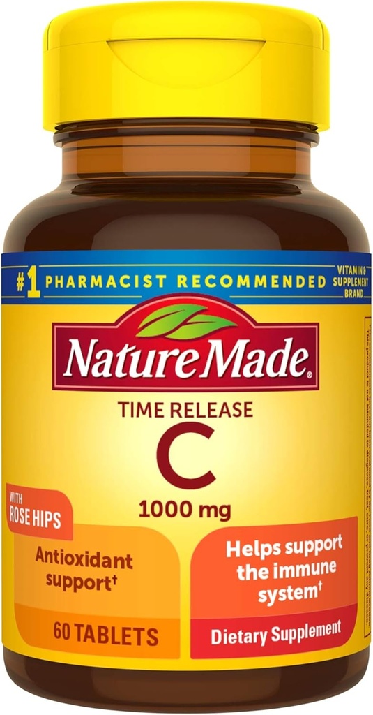 Nature Made Vitamin C 1000 mg δισκία αποδέσμευσης χρόνου με Rose Hips, 60 μέτρα για να βοηθήσει την υποστήριξη του ανοσοποιητικού συστήματος