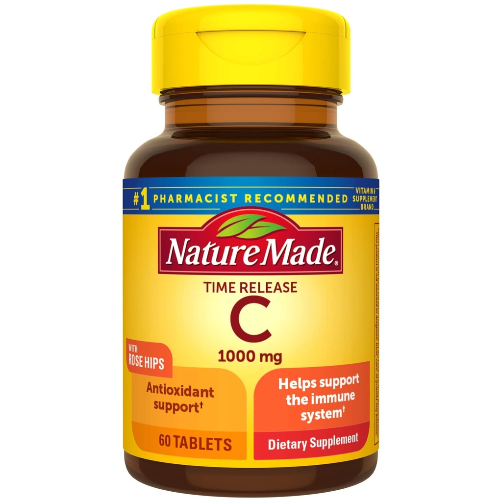 Nature Made Vitamin C 1000 mg δισκία αποδέσμευσης χρόνου με Rose Hips, 60 μέτρα για να βοηθήσει την υποστήριξη του ανοσοποιητικού συστήματος
