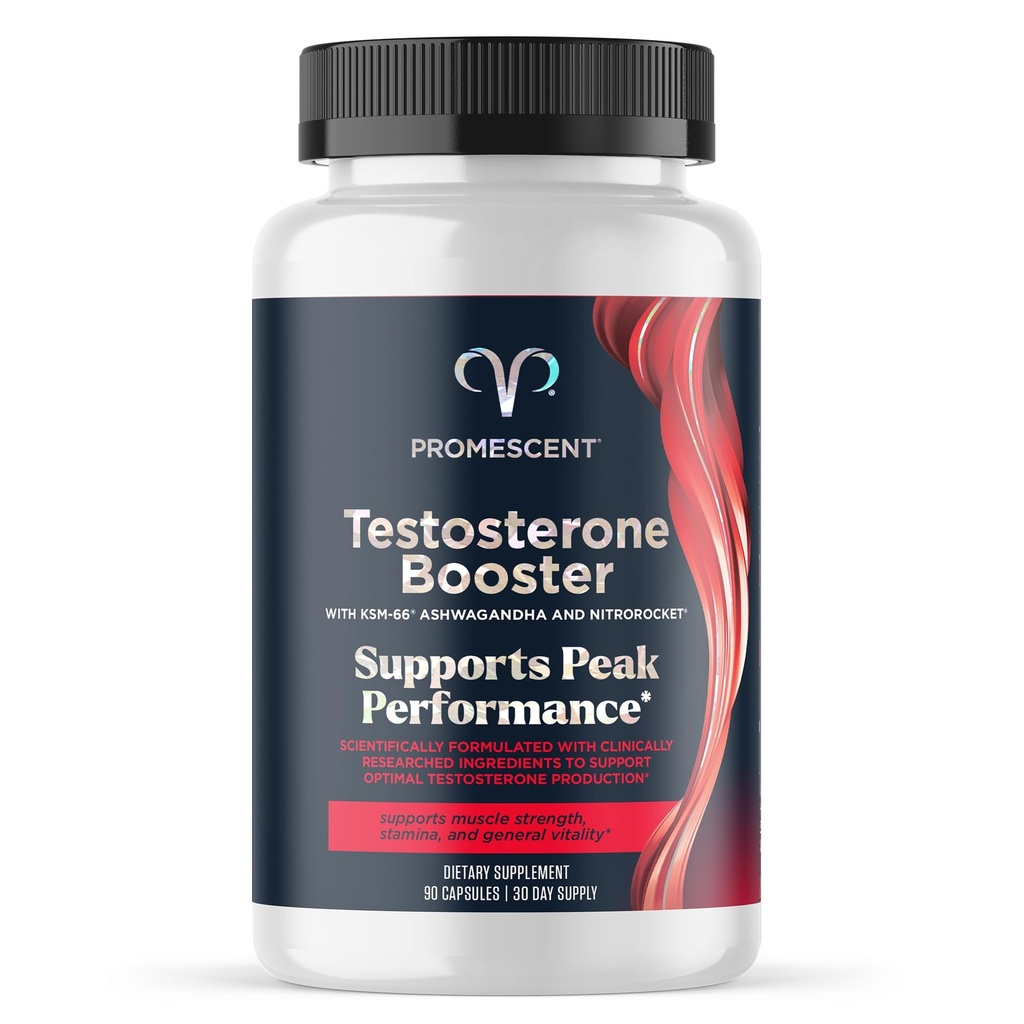 Promescent Testosterone Booster for Men Supplement w/Tongkat Ali (LongJack), KSM-66 Ashwagandha, Goat Weed, Fenugreek & Tribulus Terrestris, Υποστηρίζει Φυσική Ενέργεια, Σταμίνα & Δύναμη, 90 κάψουλες