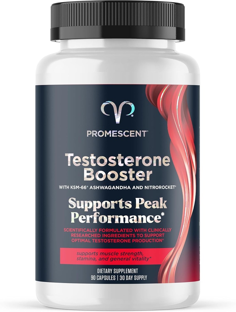 Promescent Testosterone Booster for Men Supplement w/Tongkat Ali (LongJack), KSM-66 Ashwagandha, Goat Weed, Fenugreek & Tribulus Terrestris, Υποστηρίζει Φυσική Ενέργεια, Σταμίνα & Δύναμη, 90 κάψουλες