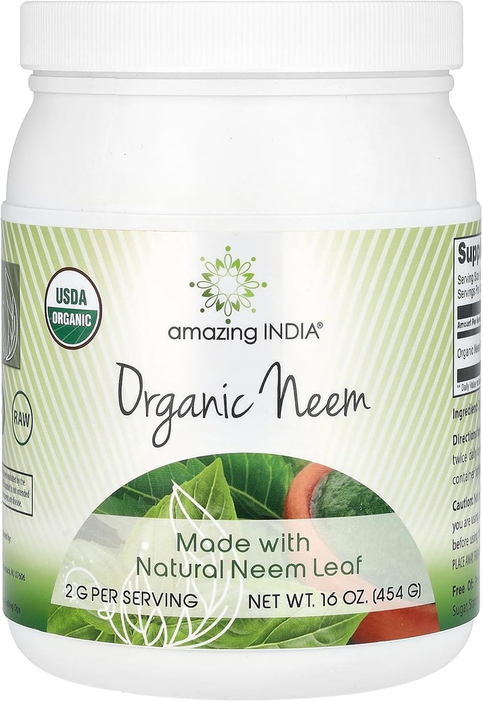 Amazing India USDA Certified Organic Neem Powder (Non-GMO) 16oz - Προάγει τον καθαρισμό του αίματος, την υγιεινή ανοσία και το υγιές δέρμα