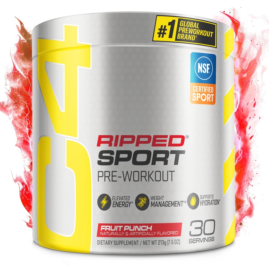 C4 Rippped Sport Pre Processed Punch Powder Fruit - NSF Certified for Sport + Zero Sugar Preworkout Energy Supplement for Men & Women - 135mg καφεΐνη + απώλεια βάρους - 30