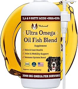 Natural Dog Company Ultra Omega Oil for Dogs a 2000 MG Omega 3, 6, 9 με σολομό, Pollock & flaxseed Oil, EPA & DHA, συμπλήρωμα σκύλων για το δέρμα, το παλτό, αρθρώσεις, Αλλεργία & Itch Relief, Fish Oil σκύλου 16oz