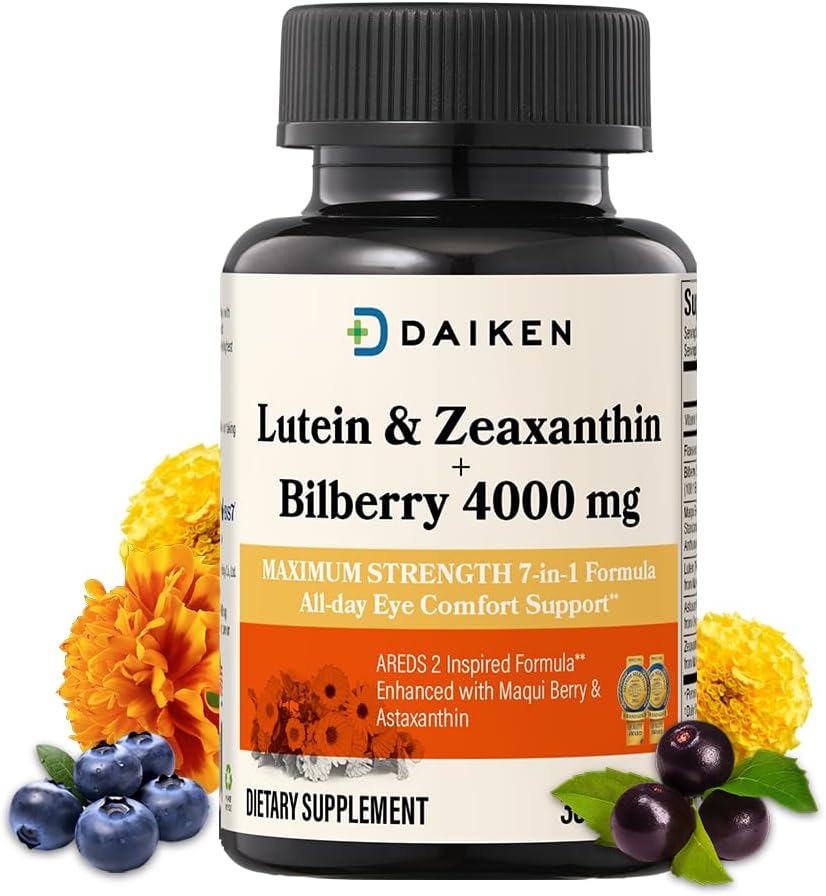 DAIKEN Lutein και Zeaxanthin Συμπληρώματα, AREDS 2 Εμπνευσμένη Φόρμουλα με Ασταξανθίνη, Maqui Berry, Bilberry, Λάδι λιναρόσπορου & Βιταμίνη Ε, 30 Softgels