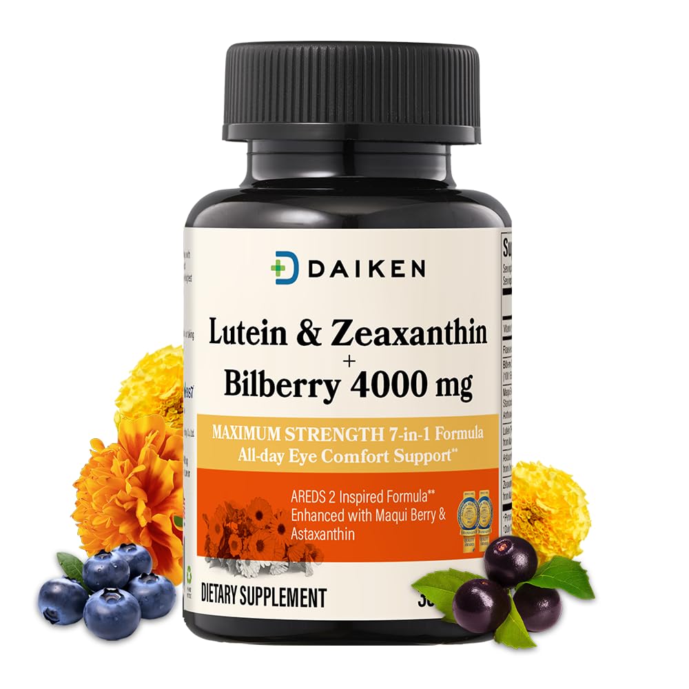 DAIKEN Lutein και Zeaxanthin Συμπληρώματα, AREDS 2 Εμπνευσμένη Φόρμουλα με Ασταξανθίνη, Maqui Berry, Bilberry, Λάδι λιναρόσπορου & Βιταμίνη Ε, 30 Softgels