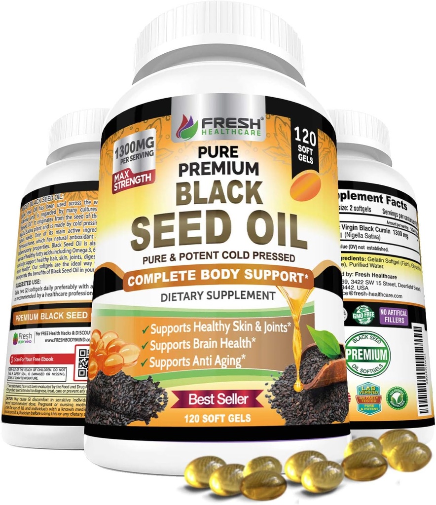 Κρύα πίεση 1300mg - 100% καθαρό μη ΓΤΟ Nigella Sativa - ανοσοποιητική & κοινή υποστήριξη - Premium συμπλήρωμα Softgel