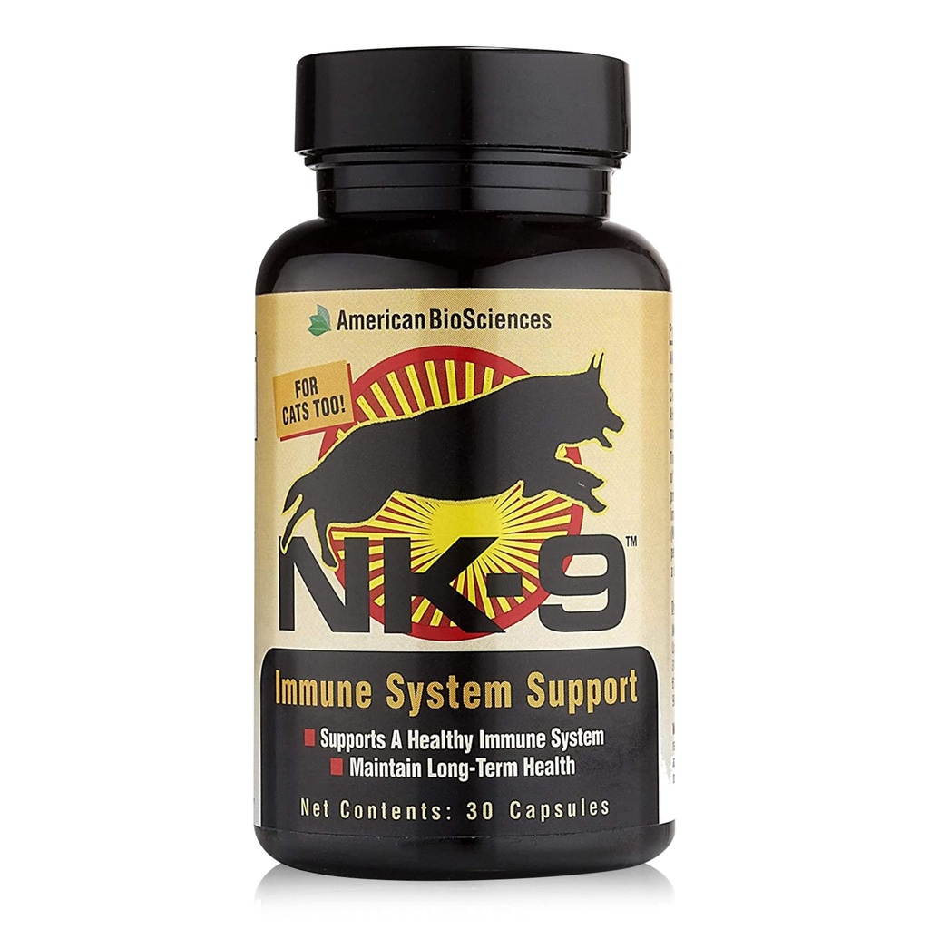 American BioSciences NK-9, AHCC Supplement for Dogs & Cats - Dietary Supplement to Support Immune System - Made for Pet's Immune Defenses - 30 Capsules, 250mg/capsule