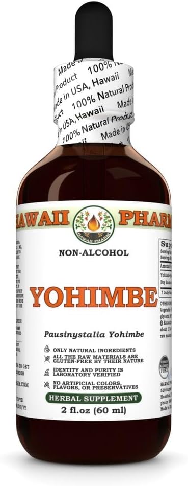 Yohimbe (Pausinystalia Yohimbe) Dry Bark Glycerite, Made in Hawaii, All Natural, Vegan, Lab Tested Alcohol-Free Liquid Extract - 2 fl.oz