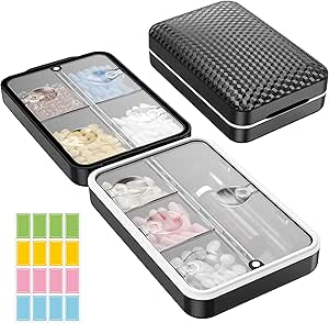 Restree Weekly Pill Organizer, Magnetic Moisture Proof Pill Case, Κουτί Ταξιδιών Μεγάλης Χωρητικότητας με Εσωτερική Clear Lid για Βιταμίνες, Συμπληρώματα, και Καθημερινή Φάρμακα 8 Διαμέρισμα (Μαύρο)
