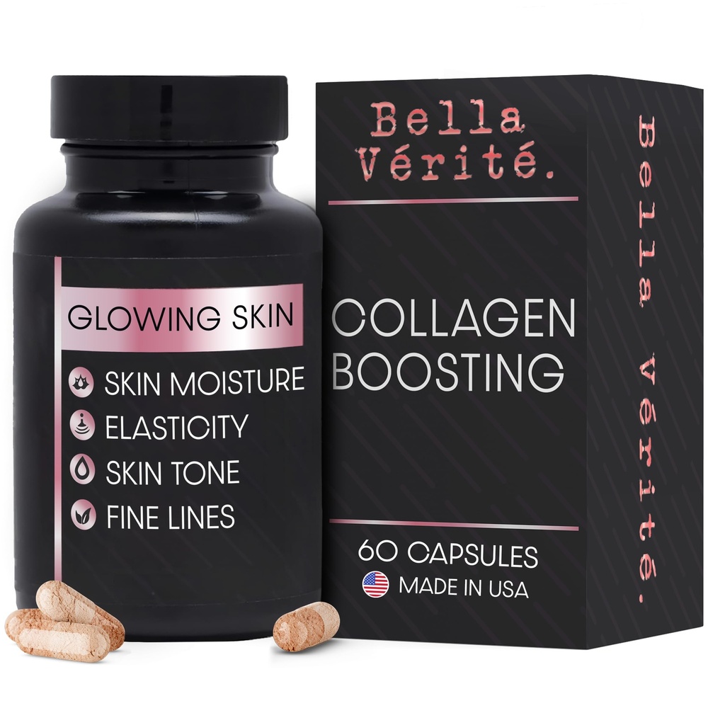 Bella Vérité Daily Collagen Supplement for Women & Men - Ουσιώδεις Βιταμίνες για μια νεανική, Radiδιενεργή Σύμπλεξη & Συνολική Υγεία - Υποστήριξη Λαμπερό & Ομαλό Δέρμα, Μείωση Ρυτίδες & Ξηρά (60 κάψουλες)
