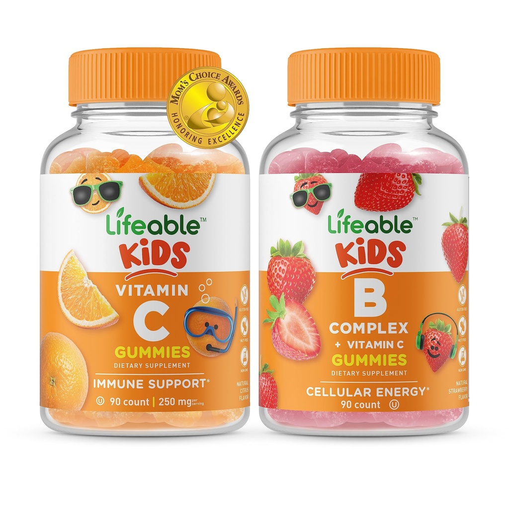 Lifeable Vitamin C Kids + B Complex Kids, Gummies Bundle - Great Tasting, Vitamin Supplement, Gluten Free, GMO Free, Chewable Gummy
