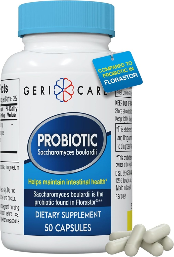 GeriCare S. Boulardii Probiotic Saccharomyces Boulardii - Probiotics for Digestive Health for Women & Men - 500mg - Compare to The Active Ingredient in Florastor Probiotic Gut Formula (50 Capsules)