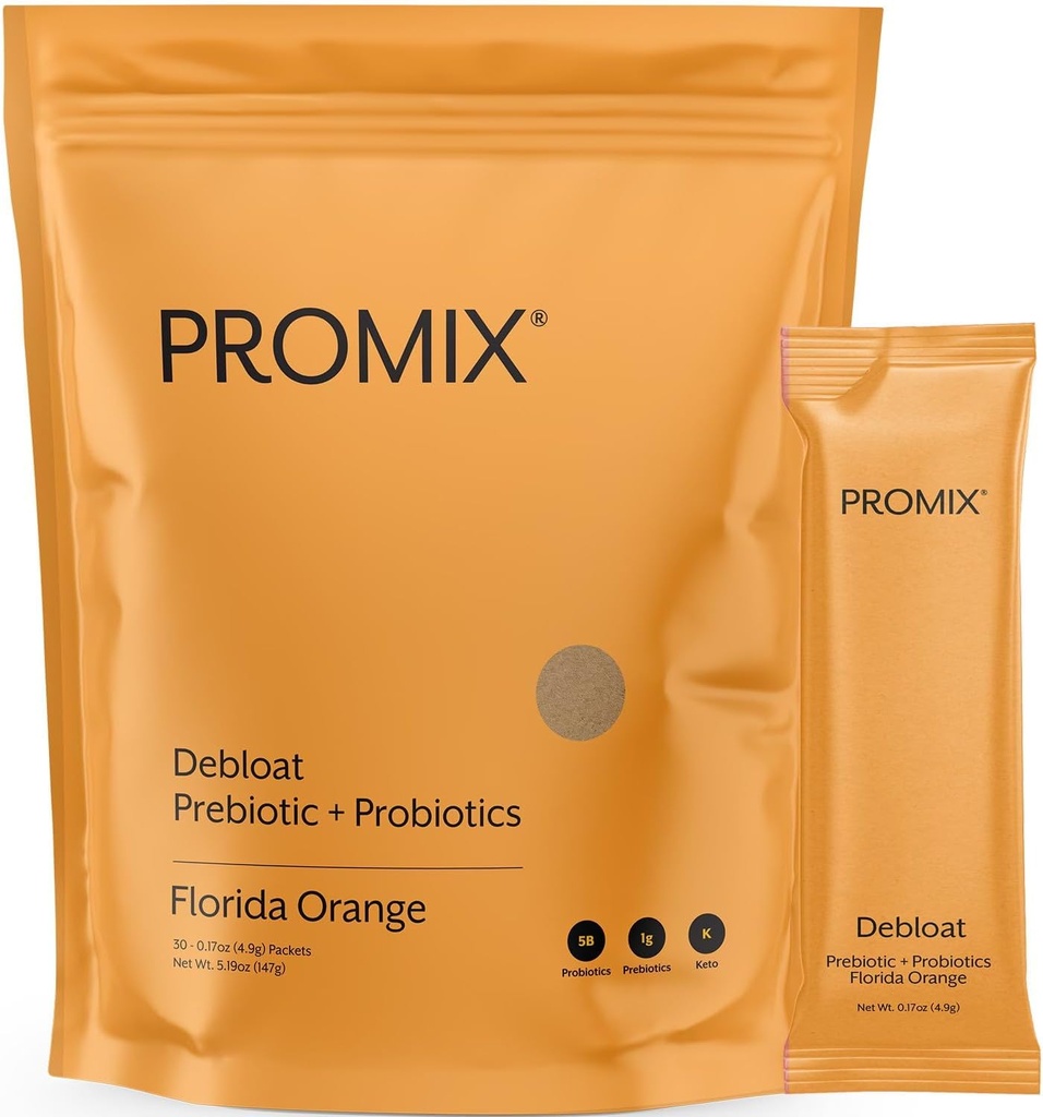 ProMix Διατροφή Debloat Πρεβιοτικά και Προβιοτικά με Baobab - Πλούσιο σε βιταμίνη C, Bloating Relief, Ανοσοποιητική Υποστήριξη - Πορτοκαλί - 30 Σερβιέτες (Pack of 30)