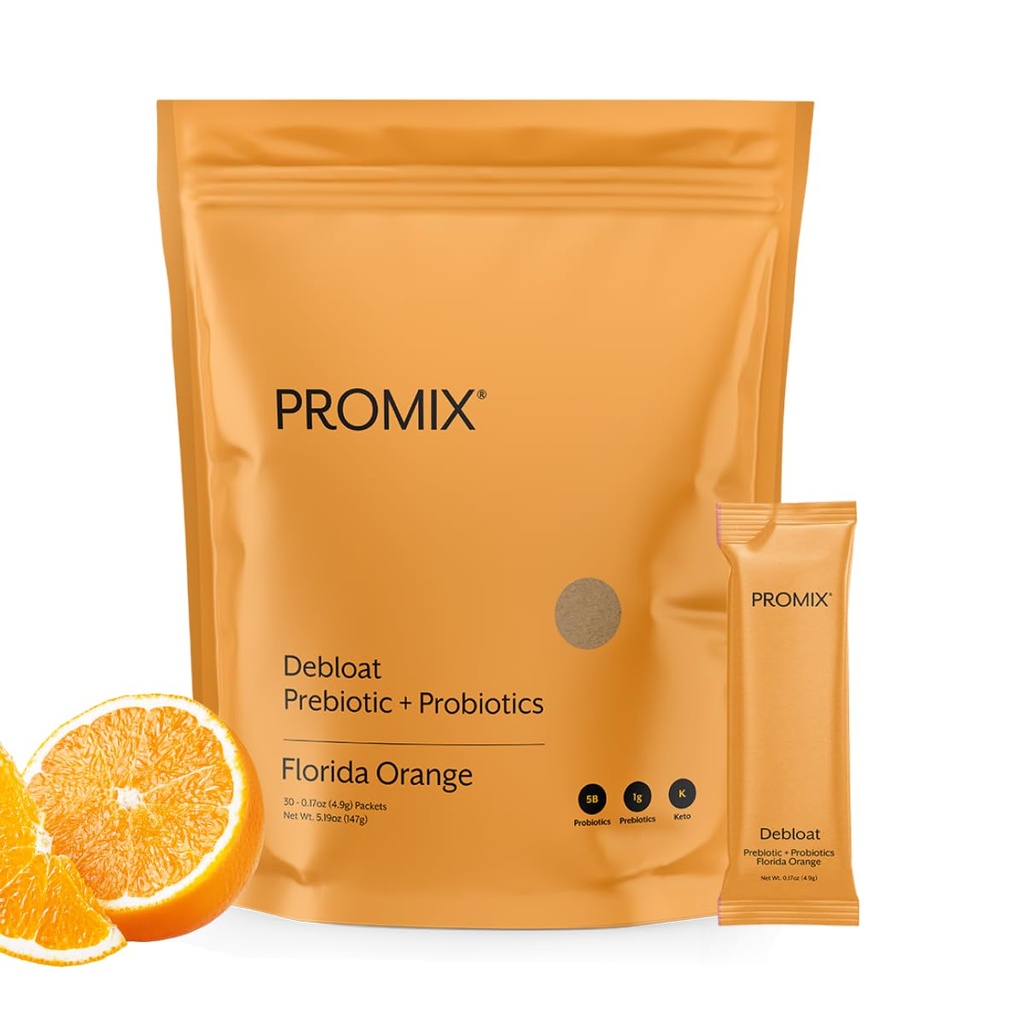 ProMix Διατροφή Debloat Πρεβιοτικά και Προβιοτικά με Baobab - Πλούσιο σε βιταμίνη C, Bloating Relief, Ανοσοποιητική Υποστήριξη - Πορτοκαλί - 30 Σερβιέτες (Pack of 30)