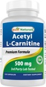 Best Naturals Acetyl L-καρνιτίνη (ALCAR) 500mg, 120 κάψουλες, 120 σερβιρίσματα - Μη ΓΤΟ και χωρίς γλουτένη, 1 κάψουλα ανά υπηρεσία