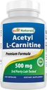 Best Naturals Acetyl L-καρνιτίνη (ALCAR) 500mg, 120 κάψουλες, 120 σερβιρίσματα - Μη ΓΤΟ και χωρίς γλουτένη, 1 κάψουλα ανά υπηρεσία