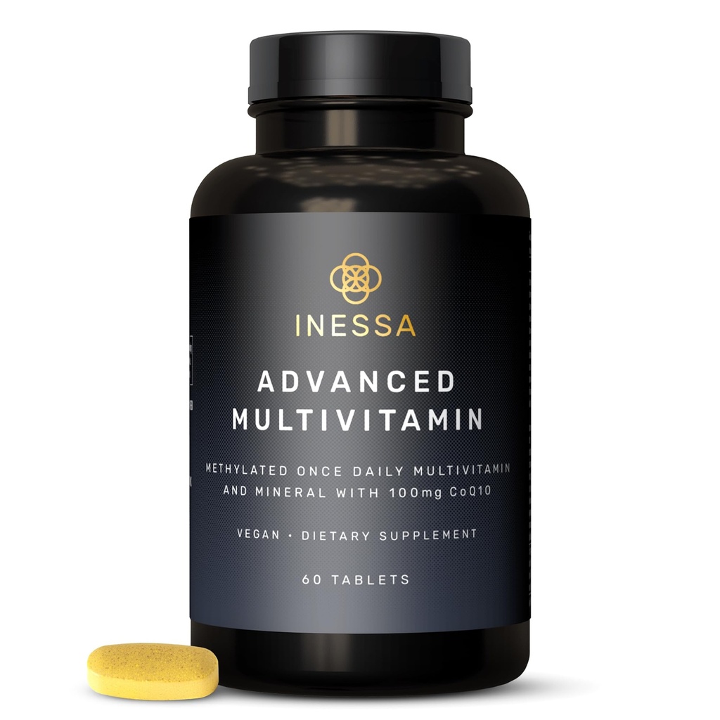 Inessa methylated Multivitamin για άνδρες και γυναίκες - Advanced Natural Mens Multivitamins με CoQ10 100mg, Βιταμίνες D3, K2, A, B Complex Vitamins, Folic Acid & Zinc - 60 Vegan Tablets