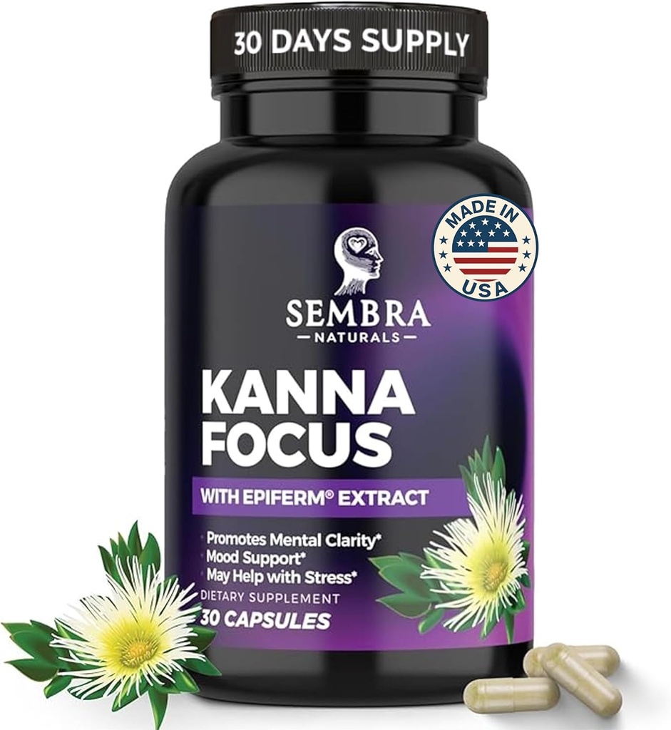 KANNAFOCUS - Natural Kanna Extract 50mg, Fermented Sceletium Tortuosum & Bioperine® - Focus, Mood & Mental Wellness Support - Herbal Nootropic for Daily Clarity & Energy - 30 Κάψουλες