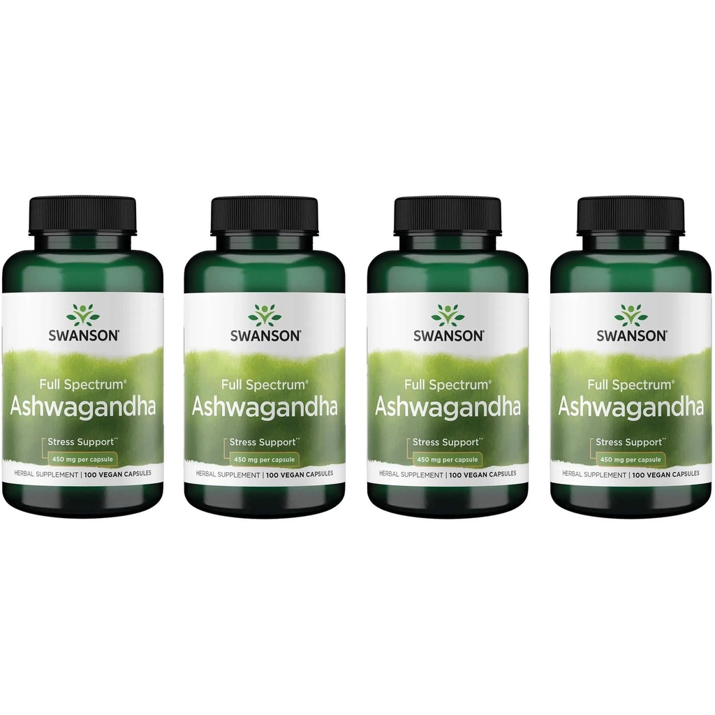 Swanson Ashwagandha συμπλήρωμα σκόνης - με Ashwagandha ρίζα για την προώθηση του στρες ανακούφιση & ενέργεια - Ayurvedic συμπλήρωμα για τη φυσική ευεξία (100 κάψουλες, 450mg το καθένα) 4 Συσκευασία