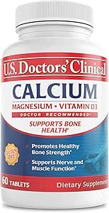 U.S. Doctors' Clinical 1200mg Calcium Citrate & Carbonate Complex with Magnesium & Vitamin D3 - Calcium Supplement for Bone Strength, Muscles & Nerves - Vegan, Non-GMO - 60 Tablets - 1-Month Supply