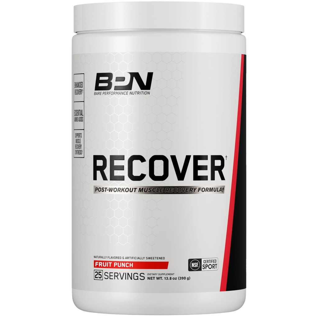 BARE PERFORMANCE NUTRITION BPN Recover Post‐Workout Enhanced Muscle Recovery Drink Mix – Essential Amino Acids with Amino9®, CherryPURE® Tart Cherry & Carnitine, 25 Servings, Fruit Punch