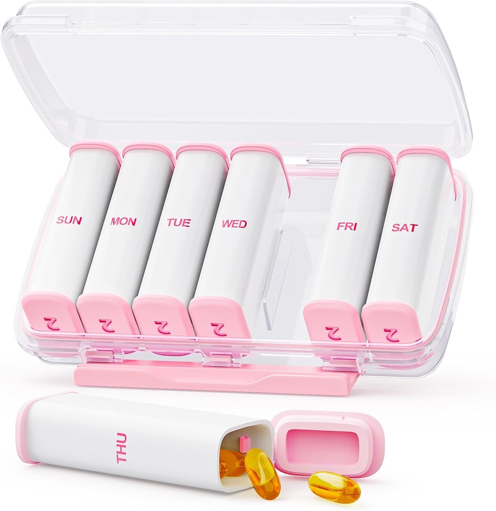 Pink Weekly Pill Organizer 2 Times a Day with Dual Damp-Proof Design, Portable AM PM Pill Box 7 Day, Detachable Pill Case for Pocket, Purse, Large Pill Container for Vitamins, Fish Oils