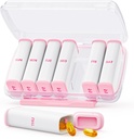 Pink Weekly Pill Organizer 2 φορές την ημέρα με Dual Damp-Proof Design, Φορητό AM Pill Box 7 Ημέρα, Αποσπώμενη θήκη χαπιών για Pocket, Purse, Μεγάλο δοχείο χαπιών για Βιταμίνες, ιχθυέλαια
