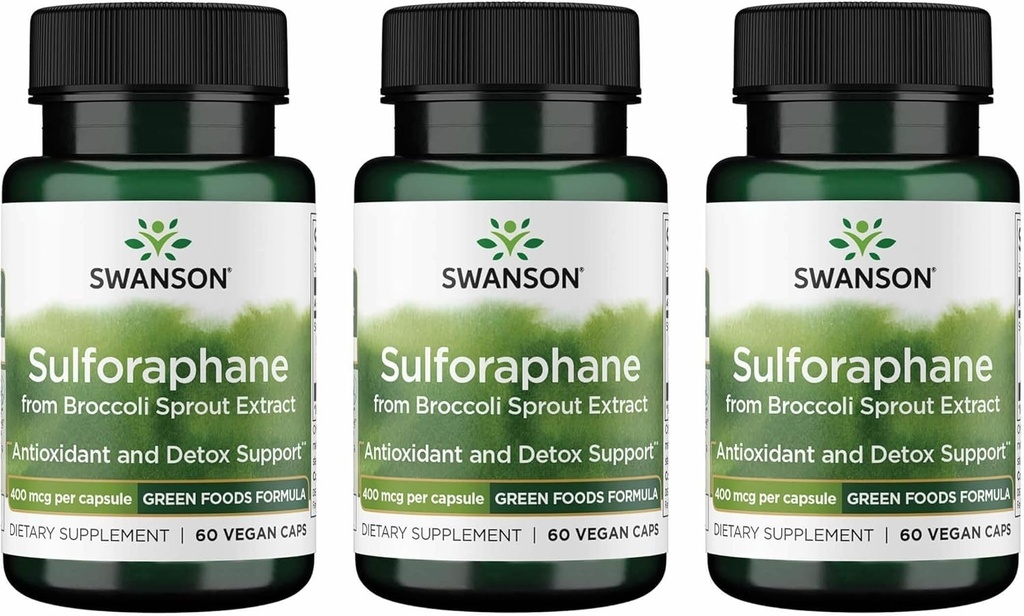 Swanson Sulforaphane - Broccoli Sprout Extract Supporting Cellular, GI Tract, and Liver Health - Natural Supplement Standardized to 0.4% Sulforaphane - (60 Veggie Capsules, 400mcg Each) (3 Pack)