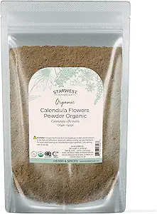 Starwest Botanicals Organic Calendula Flower Powder - Φυσικό Αποξηραμένο Βότανο για Τσάι, Βότανο, & Μαγειρική Χρήση, Καφεΐνη Χωρίς, Πιστοποιημένο Κοσέρ, Μη ΓΤΟ - 4 oz Pouch