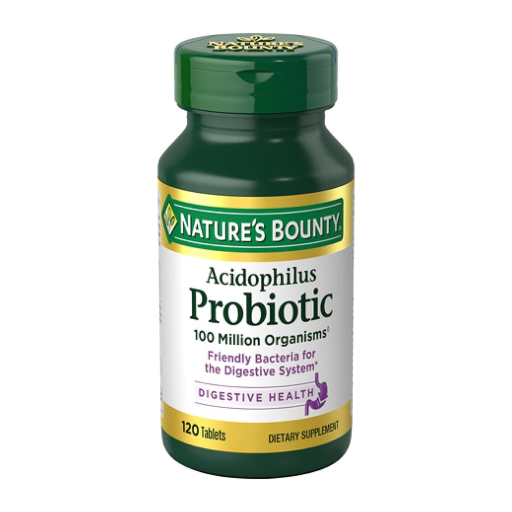 Nature's Bounty Lactobacillus Acidophilus Probiotic Supplement - Daily Probiotic for Women/Men Digestive Health, 100 εκατομμύρια οργανισμοί, χορτοφάγοι, 1 υπηρεσία ανά ημέρα, 120 δισκία