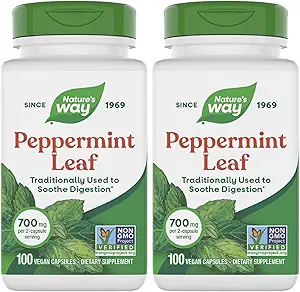 Ο Δρόμος της Φύσης Premium Herbal Peppermint Leaf, Traditional Digestive Soothing and Discomfort Support*, 700mg per Serving, 100 Κάψουλες (Pack of 2)