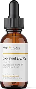 Adapt Naturals Συμπλήρωμα βιταμίνης D3 K2 1000 IU με MCT Oil, Bioδιαθέσιμη υψηλής απορροφήσιμης υγρής Φόρμουλα, Υπέρβαση ανεπάρκειας βιταμίνης D, Υποστήριξη Ανοσοποιητική & Μεταβολική Υγεία - 1 FL Oz, 600 Υπηρεσίες