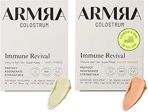 ARMRA Colostrum™ Premium Powder, Grass Fed, Gut Health Bloating Immunity Skin & Hair, Contains 400+ Bioactive Nutrients, Keto, Gluten & Fat Free (Unflavored, Blood Orange Bundle | 60 Servings)
